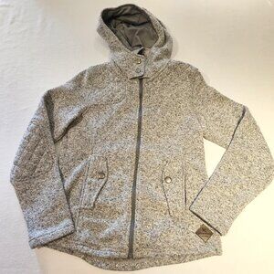 EDDIE BAUER ELBOW PATCHES HOODIE FLEECE SWEATER JACKET HEATHERED GREY SZ XS